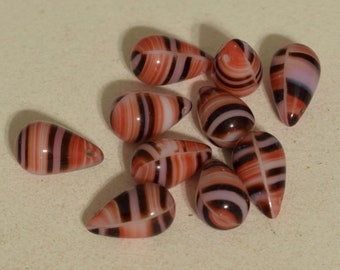 Wedding Glass Red Stripped Czechoslovakian Beads