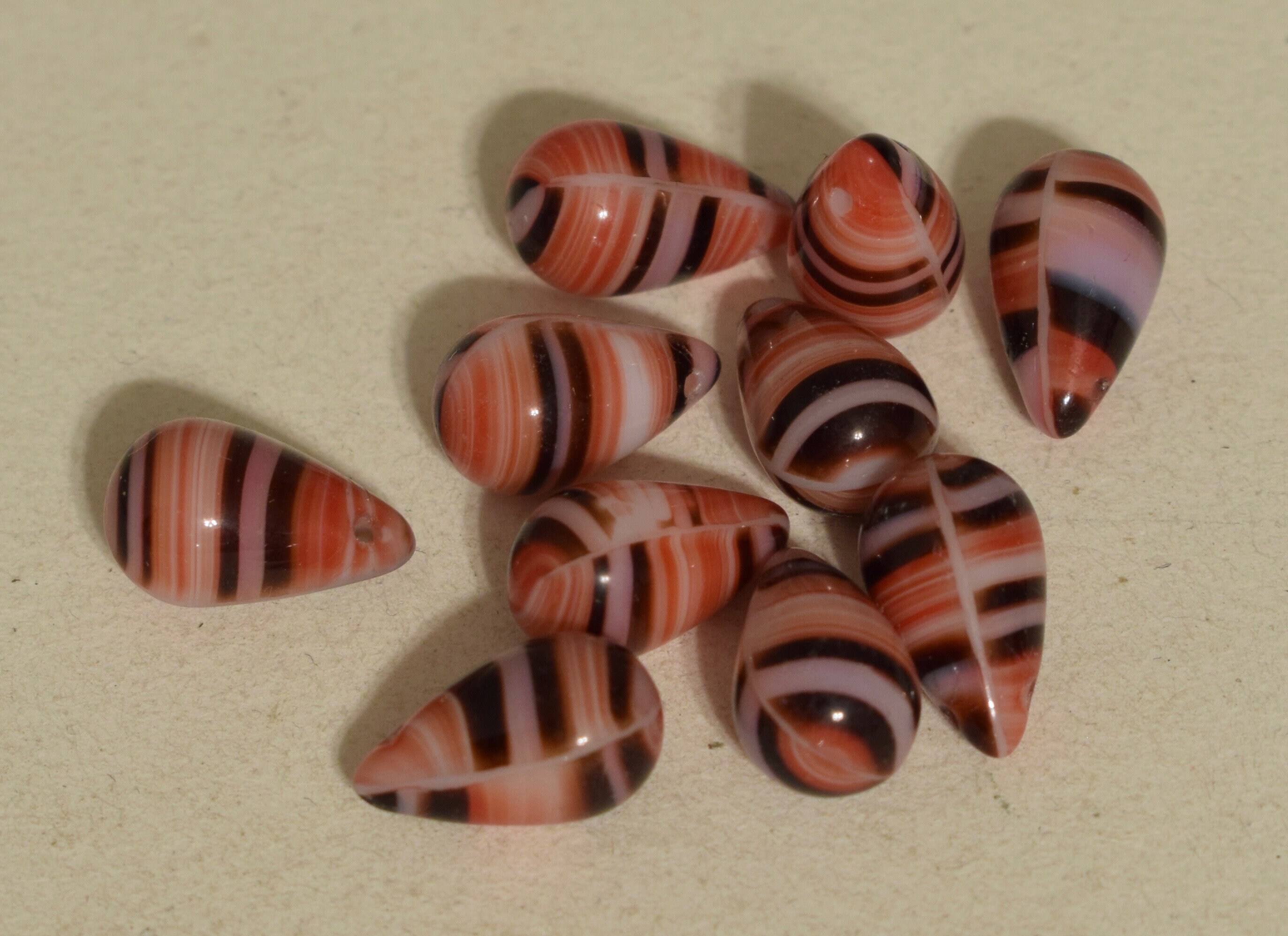 Ten large Czech glass teardrop beads - 9 x 18mm transparent Siam red  pressed glass side drilled faceted drops six sides C0054