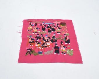 Hmong Hill Tribe Embroidered Country Life  Fabric panels