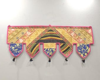 India Toran Handmade Embroidered Mirror Doorway Fabric Cover