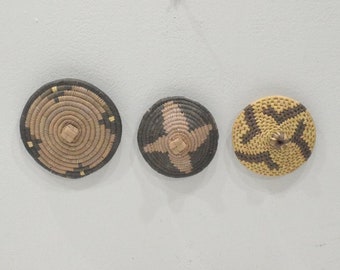 Ethiopian Basket 3 Lid Group For Wall Display