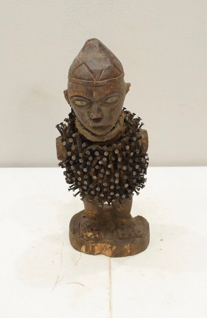 Nkisi Nkondi. Spiritual. VooDoo. Nail Fetish. Two Headed Wood Figure /  Statue. Congo. Kongo. DRC - RDC. Africa - for sale