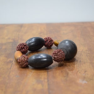 Bracelet Black Horn Rushska Nut Wood Bead Stretch Bracelet