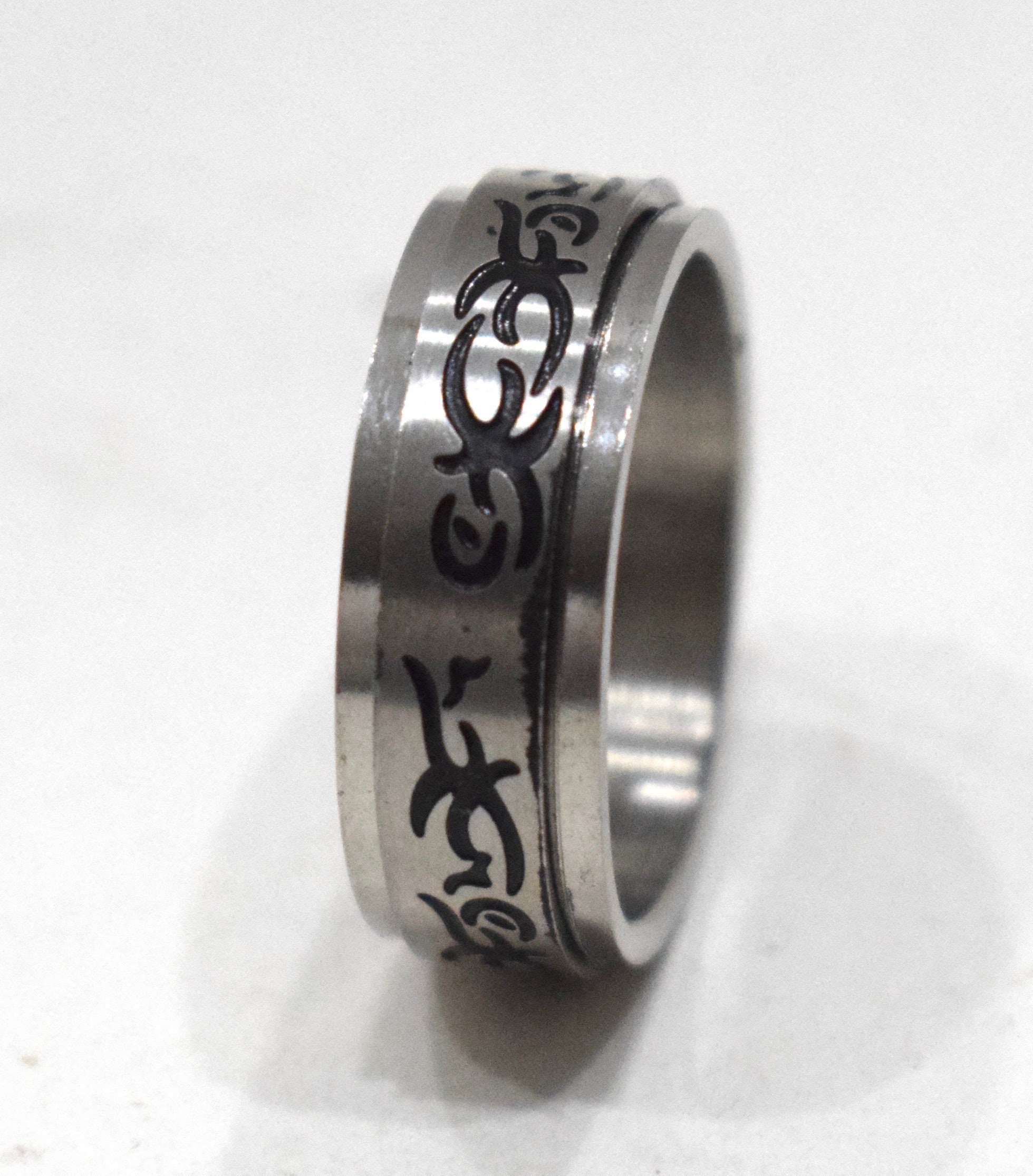 Ring Stainless Steel Etched Spinner Band Ring