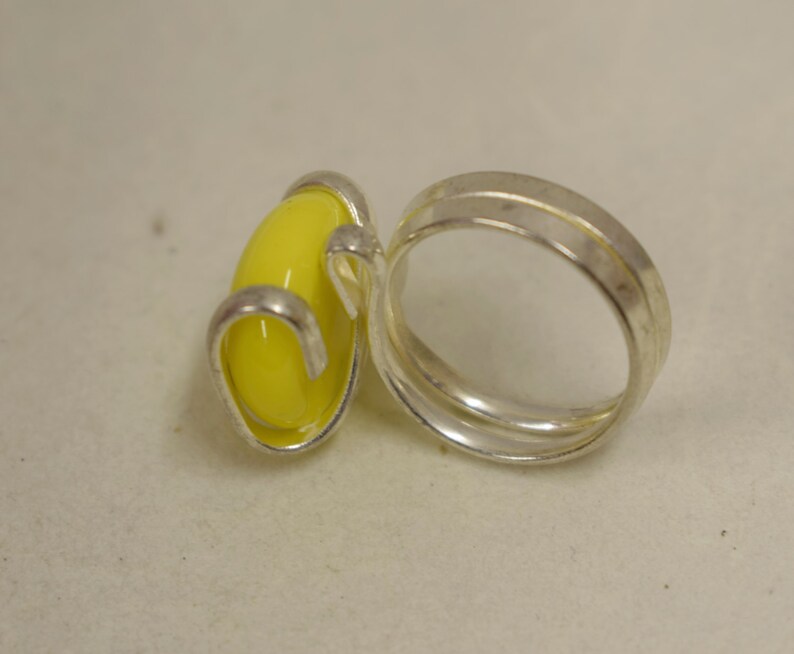 Ring Silver Yellow Colored Glass Handmade Glass Silver Jewelry Ring Fun Yellow Color Glass Unique