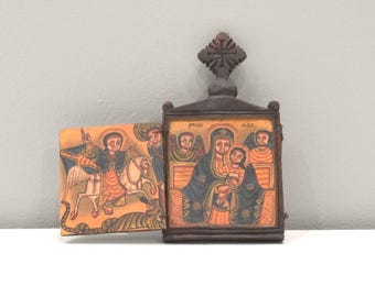 Ethiopian Orthodox Altar Icon Painted Wood Shrine