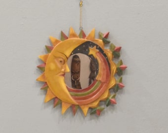 Indonesian Sun Moon Folk Art Wall Mirror