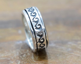 Ring Sterling Silver Etched Band Spinner Ring