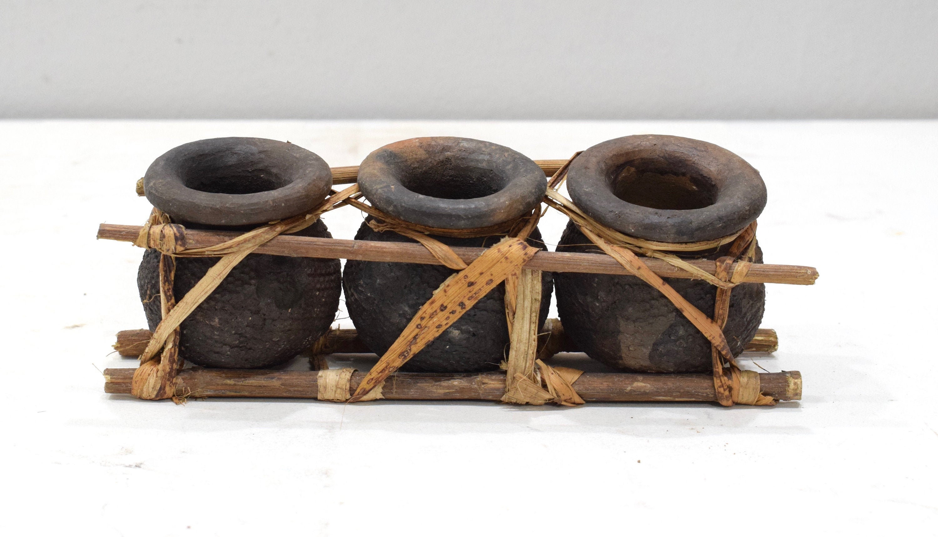 African Triple Clay Pot's Kenya Storage Bamboo Clay Pots