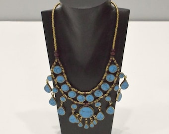 Middle Eastern Silver Kuchi Double Strand Turquoise Necklace