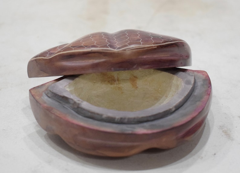 Shell Clam Box Soapstone Carved Design Hand Painted Clam Box Kenya