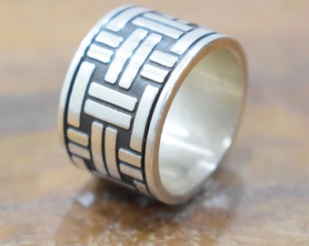 Ring Sterling Silver Etched Band Ring