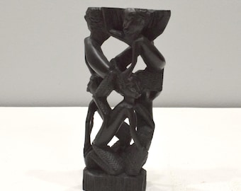 African Statue Tree of Life Ebony Wood Makonde Tribe Tanzania