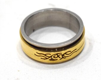 Ring Stainless Steel Brass Etched Spinner Band Ring