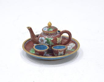 Chinese Cloisonne Miniature Tea Set with 4 Cups