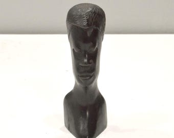 African Female Bust Ebony Wood Carved Sculpture Tanzania