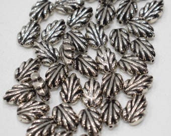 Beads Silver Plated Etched Leaf Bead 14mm