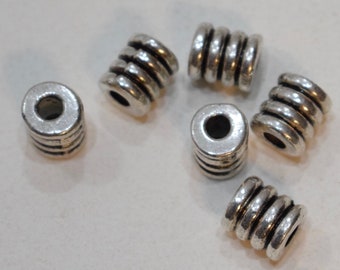 Beads Silver Round Grooved Tube Beads 10mm