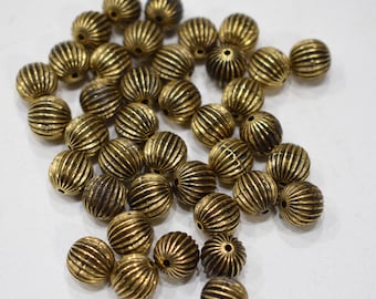 Beads Gold Grooved Round Beads 10mm