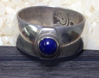 Sterling Silver Band Lapis Ring  Handmade Handcrafted Fun Wedding Band Stackable Ring