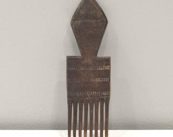 African Baule Tribe Wood Comb Hand Carved