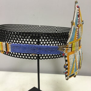 African Belt Masai Mens Belt Beaded Handmade Blue Orange Belt Beaded Knife Sheath Belt image 5