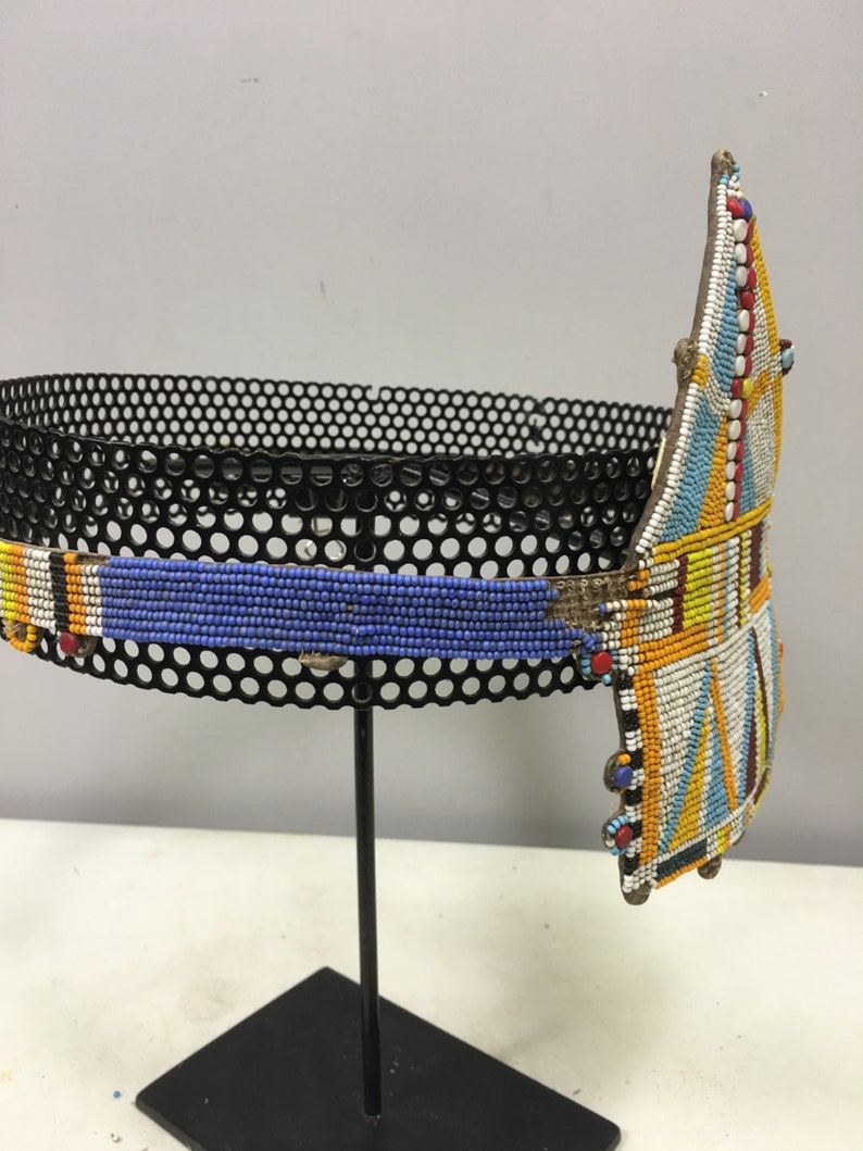 African Belt Masai Mens Belt Beaded Handmade Blue Orange Belt Beaded Knife Sheath Belt image 5