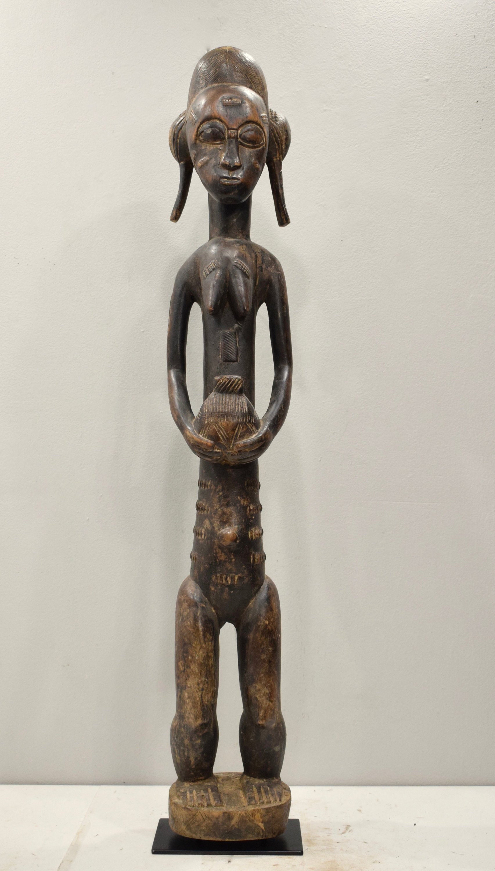 African Baule Female Carved Wood Statue