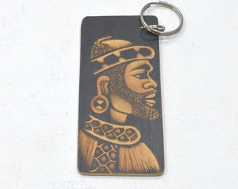 African Carved Wood Key Chain