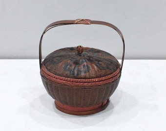Basket Chinese Rattan Antique Lidded Storage Decorative Basket