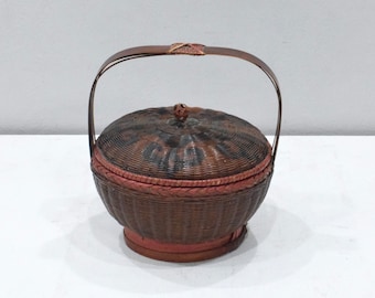 Basket Chinese Rattan Antique Lidded Storage Decorative Basket