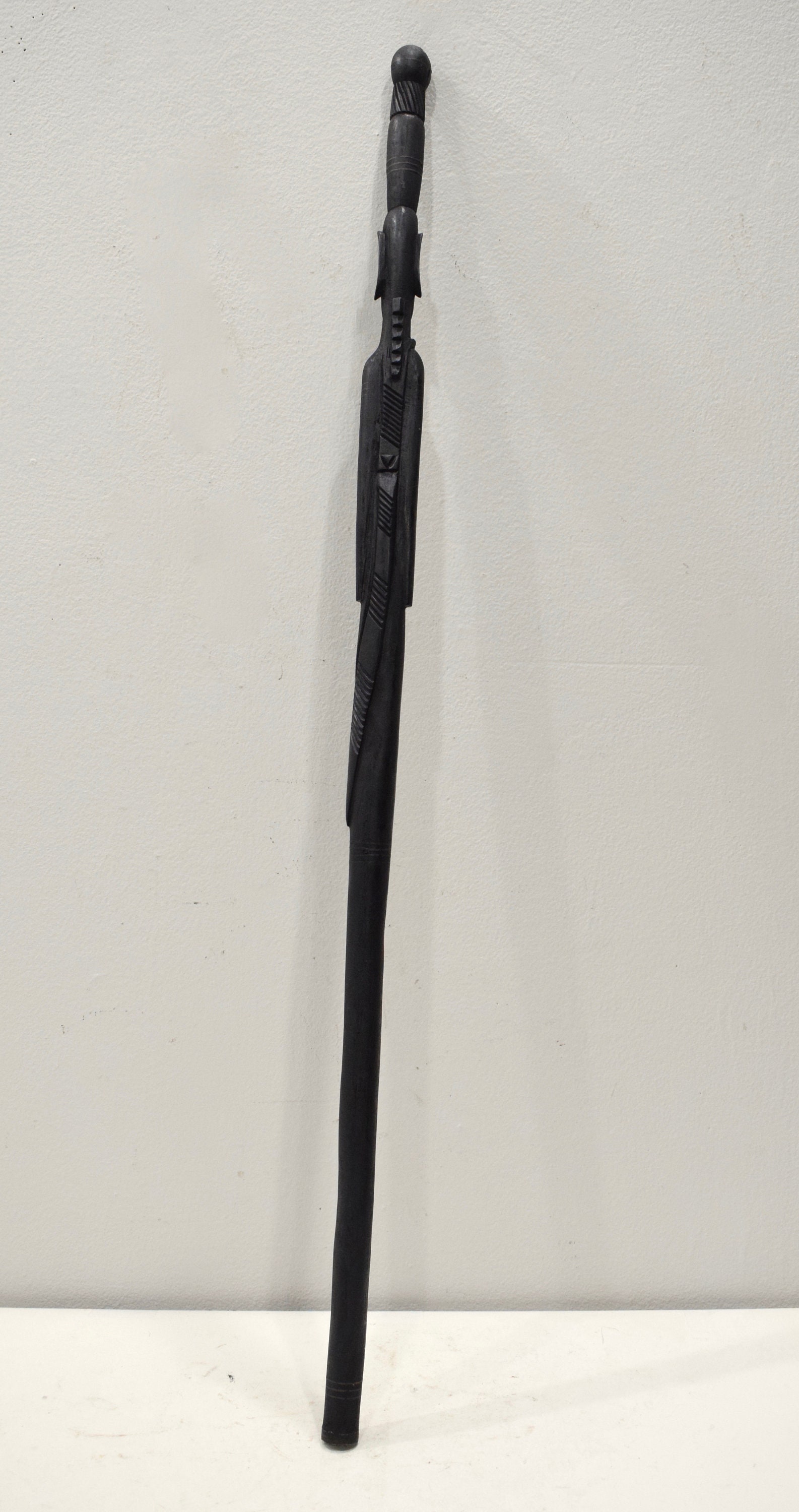 African Walking Stick Carved Ebony Wood GoGo Tribe
