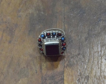 Middle Eastern Silver Kuchi Black Onyx Ring Size 7