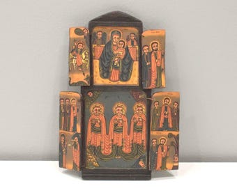 Ethiopian Orthodox Altar Icon Painted Wood Shrine