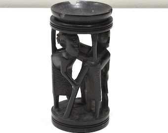 African Ebony Wood Abstract Figure Candle Holder Tanzania