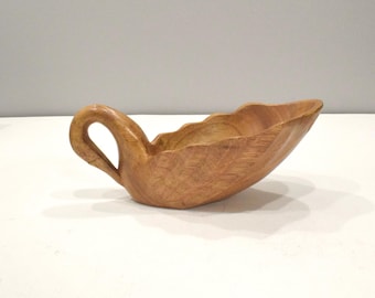 Philippines Hand Carved Swan Wood Serving Bowl
