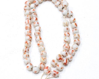 Beads Chinese Peking Glass Red White Strand