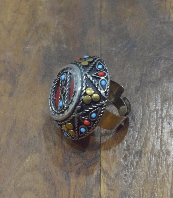 Middle Eastern Silver Carnelian Ring Adjustable - image 2