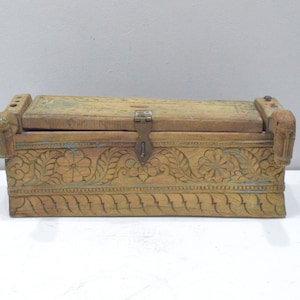 Indian Hand-Carved Wood Money Box Stool
