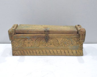 Indian Hand-Carved Wood Money Box Stool