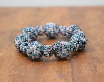 Bracelet Beaded Blue Pink Elastic Bracelet