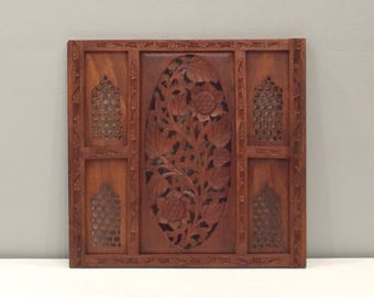 Indian Hand Carved Teak Wood Screen Panel Design