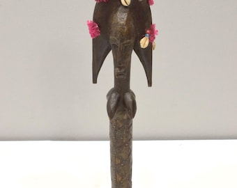 African Puppet Marka Janus Head Cooper Wood Puppet Mali
