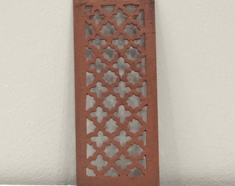 Indian Hand Carved Teak Wood Screen Panel Piece Geometric Design