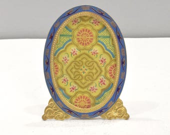 Picture Frame Cloisonné' Floral Brass Chinese Enamel Decor Frame