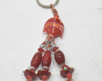 Keychain Assorted Orange Glass Beads Indonesia