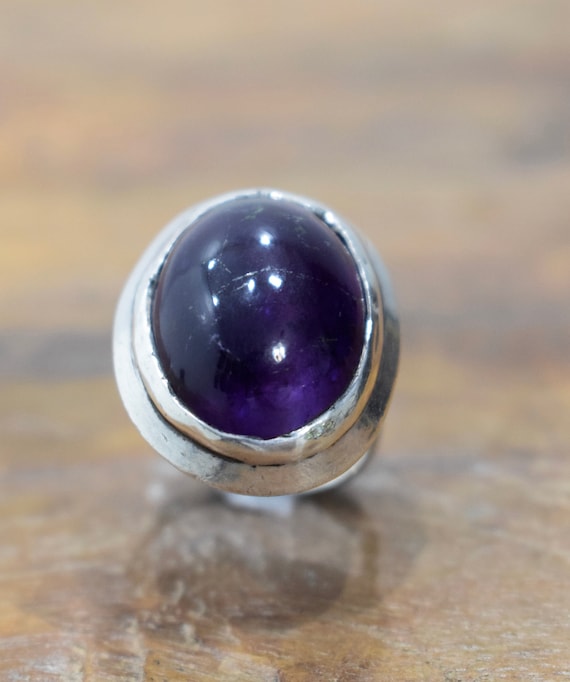 Ring Sterling Silver Purple Amethyst Oval Stone Ring