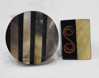 Ring 2 Black Horn Inlaid Mother of Pearl Ring Indonesia