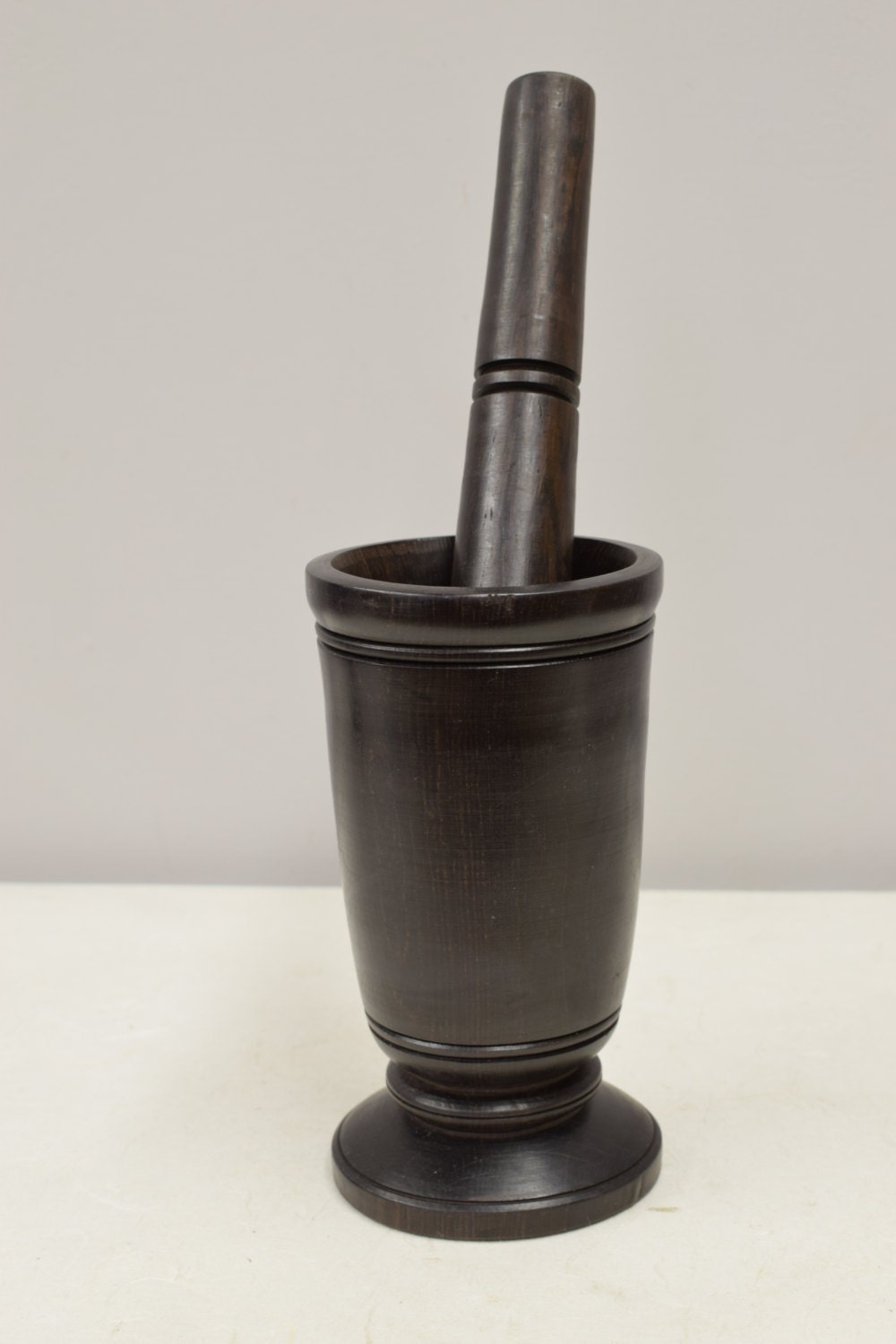 African Mortar Pestle Ebony Spice grinderTanzania Handmade Dark Ebony