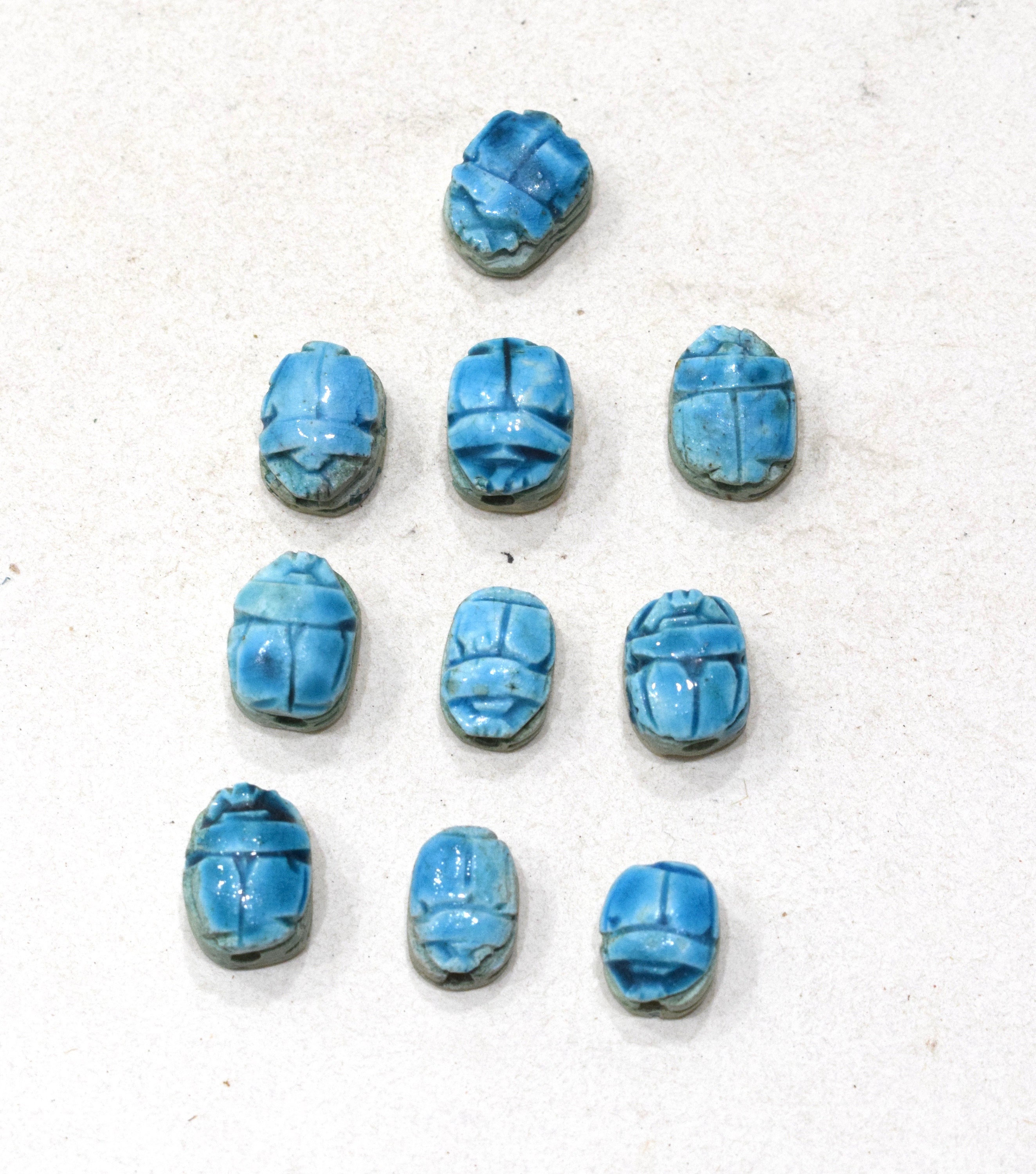 Beads Egyptian Beige Blue Scarab Beads 15-30mm